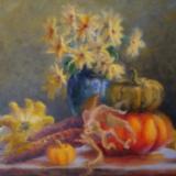 Autumn's Harvest with Blue Vase