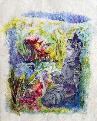 NEW Sunny Summer Garden 11 x 14 on Rice Paper Framed