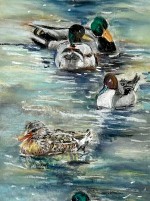 “Ducks all in a Row” 6x18 matted to 12x24 ,pastel on UArt archival paper. 