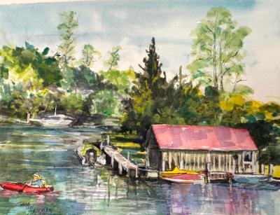 Red Roof Boathouse-Leland Mi. available at the Artisan Gallery Grayling, Michigan
