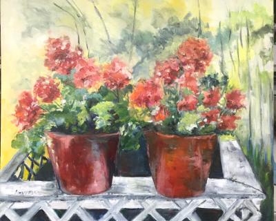 Geranium Pots -oil on stretched canvas , 20x24 Geranium Pots -oil on stretched canvas , 20x24
