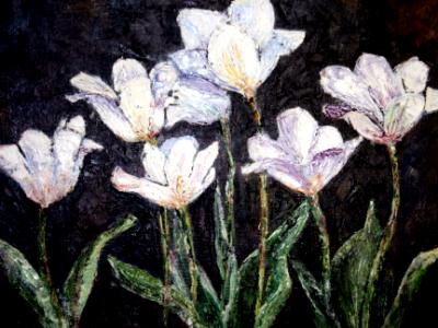 White Tulips at Night Oil on Panel SGH